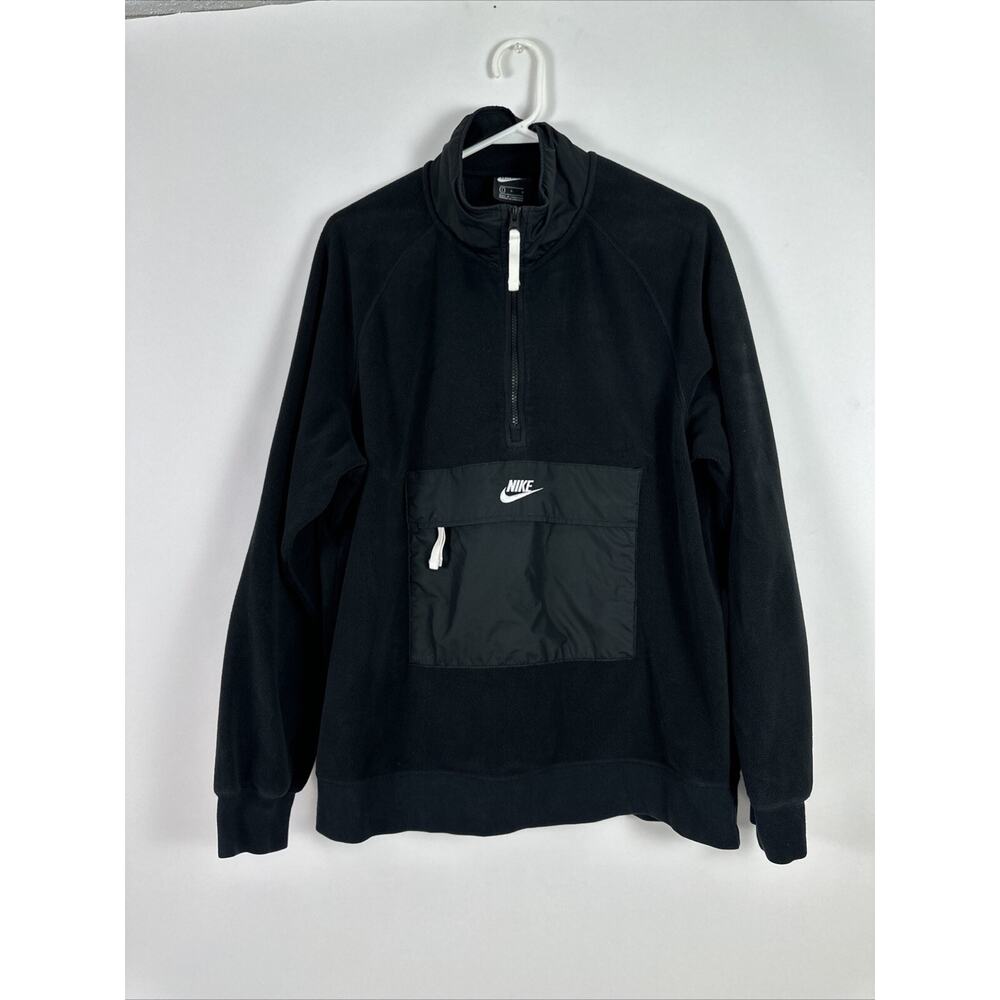 Nike Fit Therma 1/2 Zip Fleece Pullover Mens Large Black Front Zip Pocket